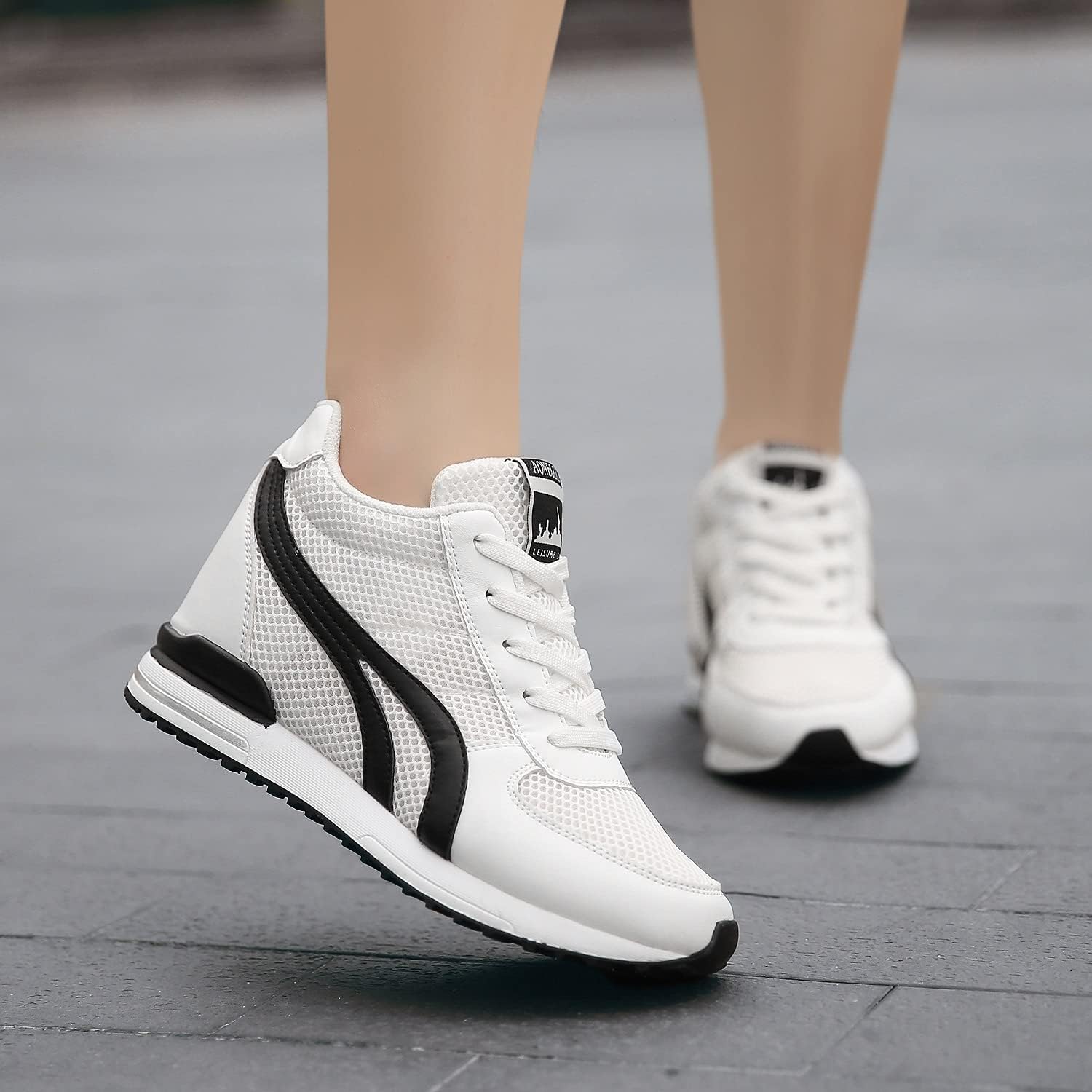 AONEGOLD Zapatillas de Cuña para Mujer Zapatillas de Deporte Zapatillas Altas Primavera/Verano Tacón Cuña 7CM
