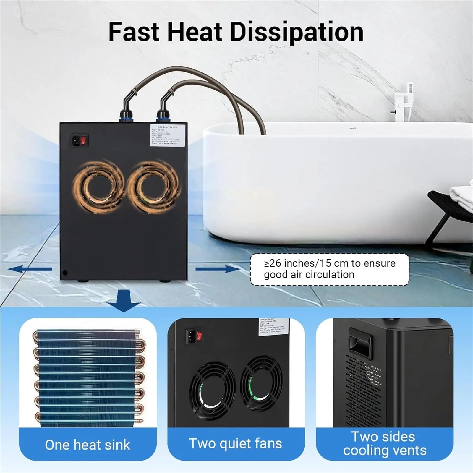 Refrigeratore per acquari, Refrigeratore for Acquario da 79 galloni, 1/3 HP, Compatibile con idroponica, Design Silenzioso, compressore, refrigeratore d'Acqua da 300 Litri