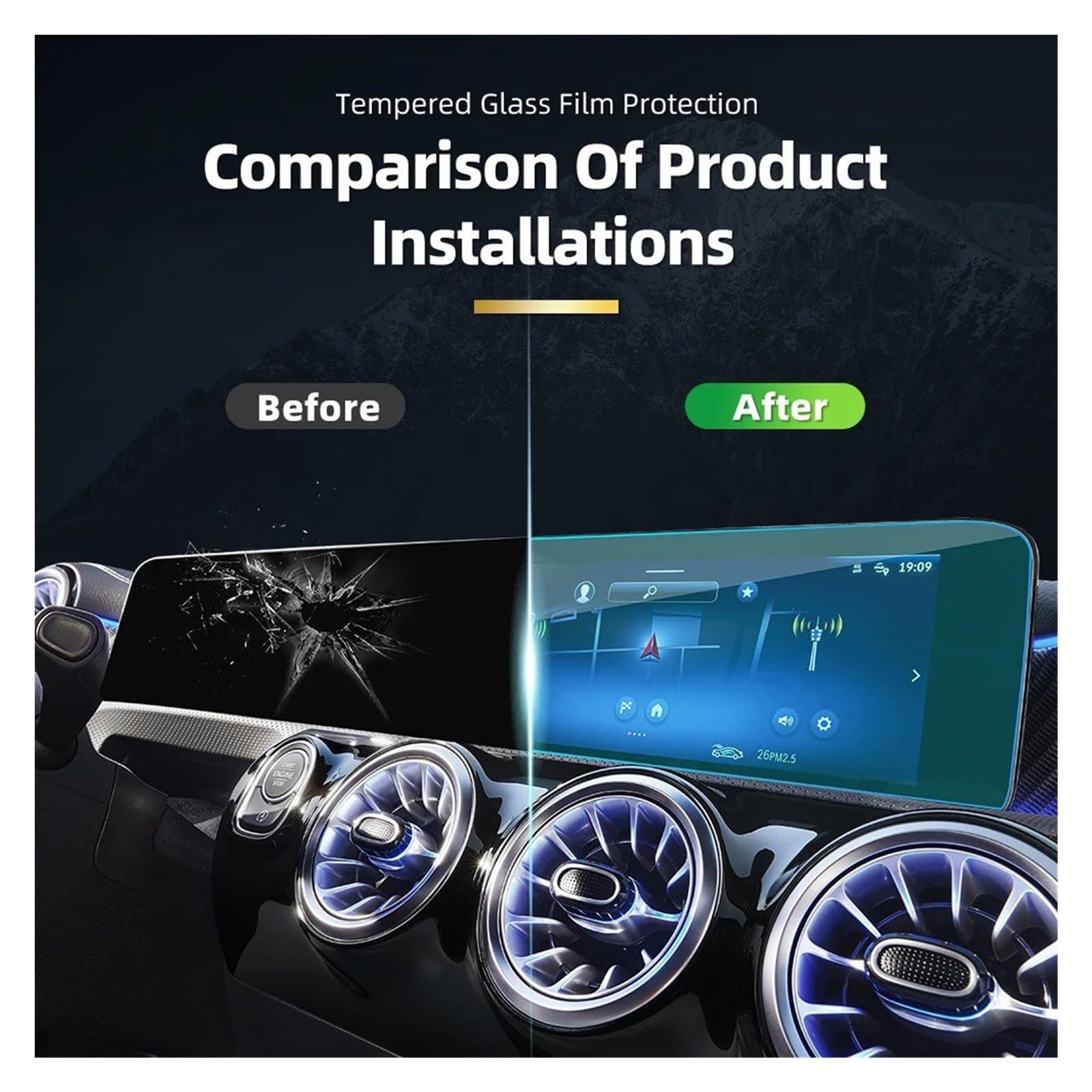 Navigation Displayschutz Für Benz A-Klasse W177 2 In 1 Gehärtetes Glas Film Schutz Auto Center Konsole GPS Navigation Bildschirm Display Displayschutzfolie