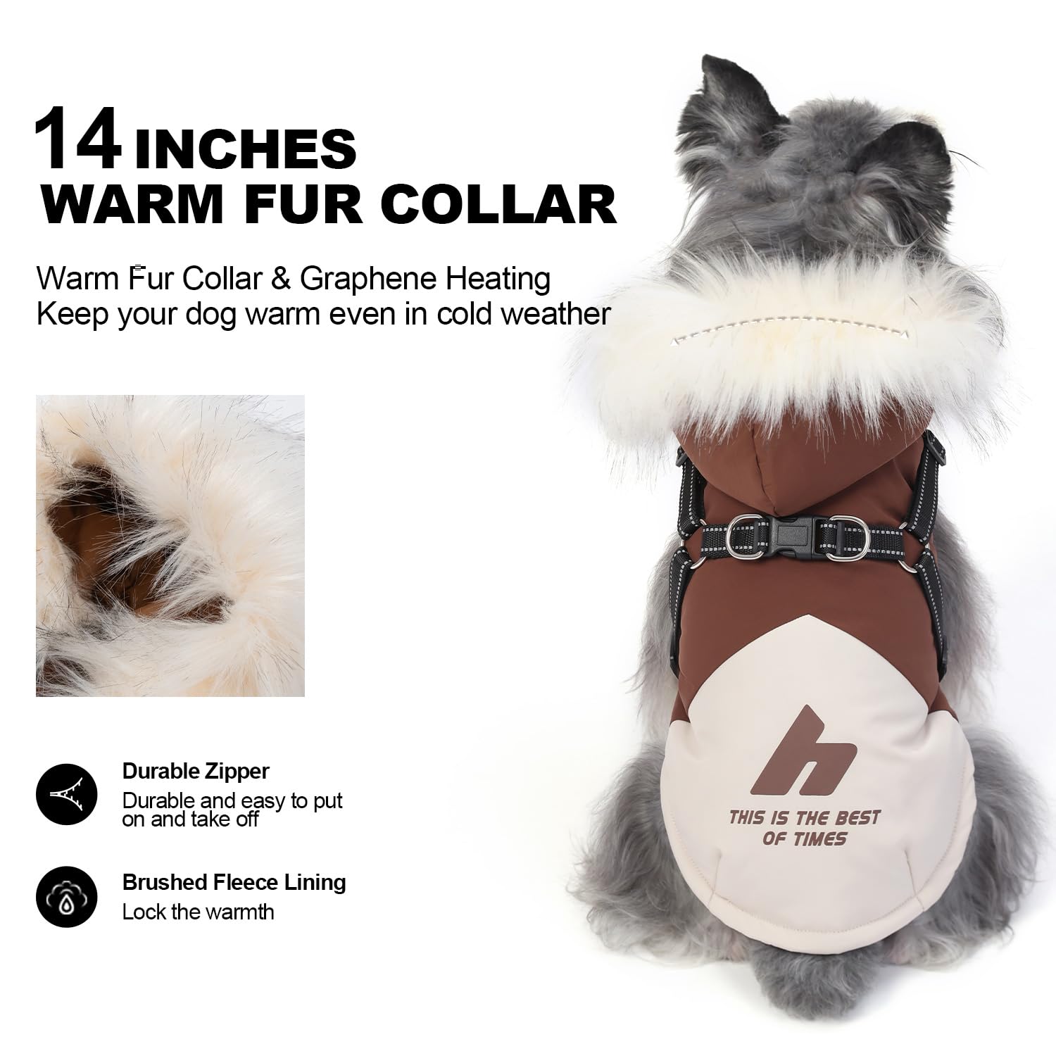 PINA Manteau d'hiver pour chiens de petite, moyenne et grande taille, veste d'hiver imperméable pour chien avec harnais intégré, manteau pour temps froid avec capuche en peluche, combinaison de neige