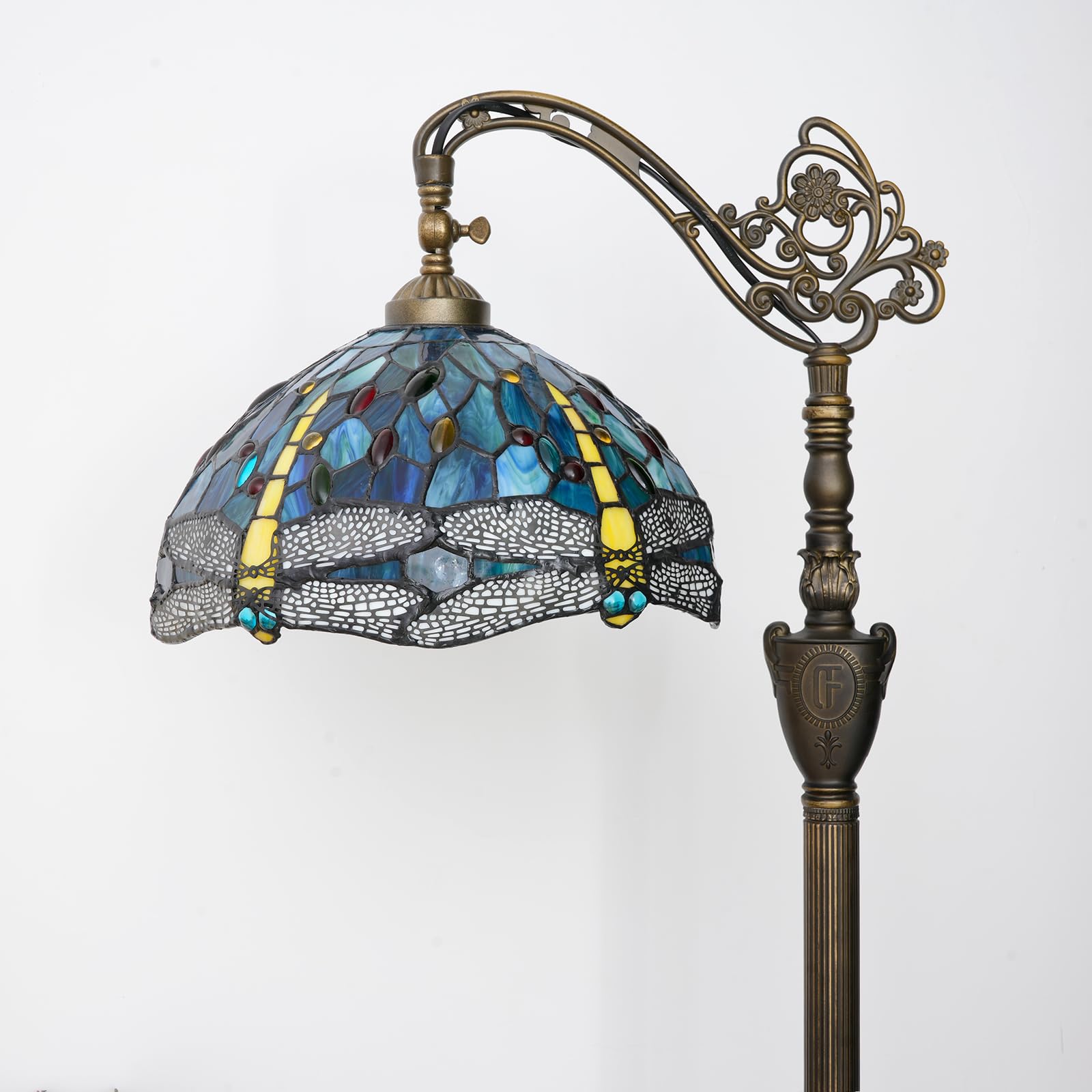 Lampa podłogowa Tiffany Vintage Lampa stojąca Zielono-niebieska lampka podłogowa ze szkła witrażowego Rustykalna lampa podłogowa z regulowanym kątem nachylenia do dekoracji wnętrz Salon Sypialnia