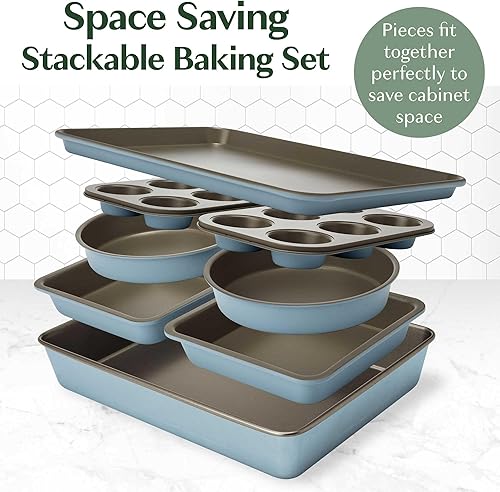 Miniatura 2 de Goodful Juego de utensilios antiadherentes todo en uno, diseño apilable y que ahorra espacio, incluye sartenes redondas y cuadradas, moldes para