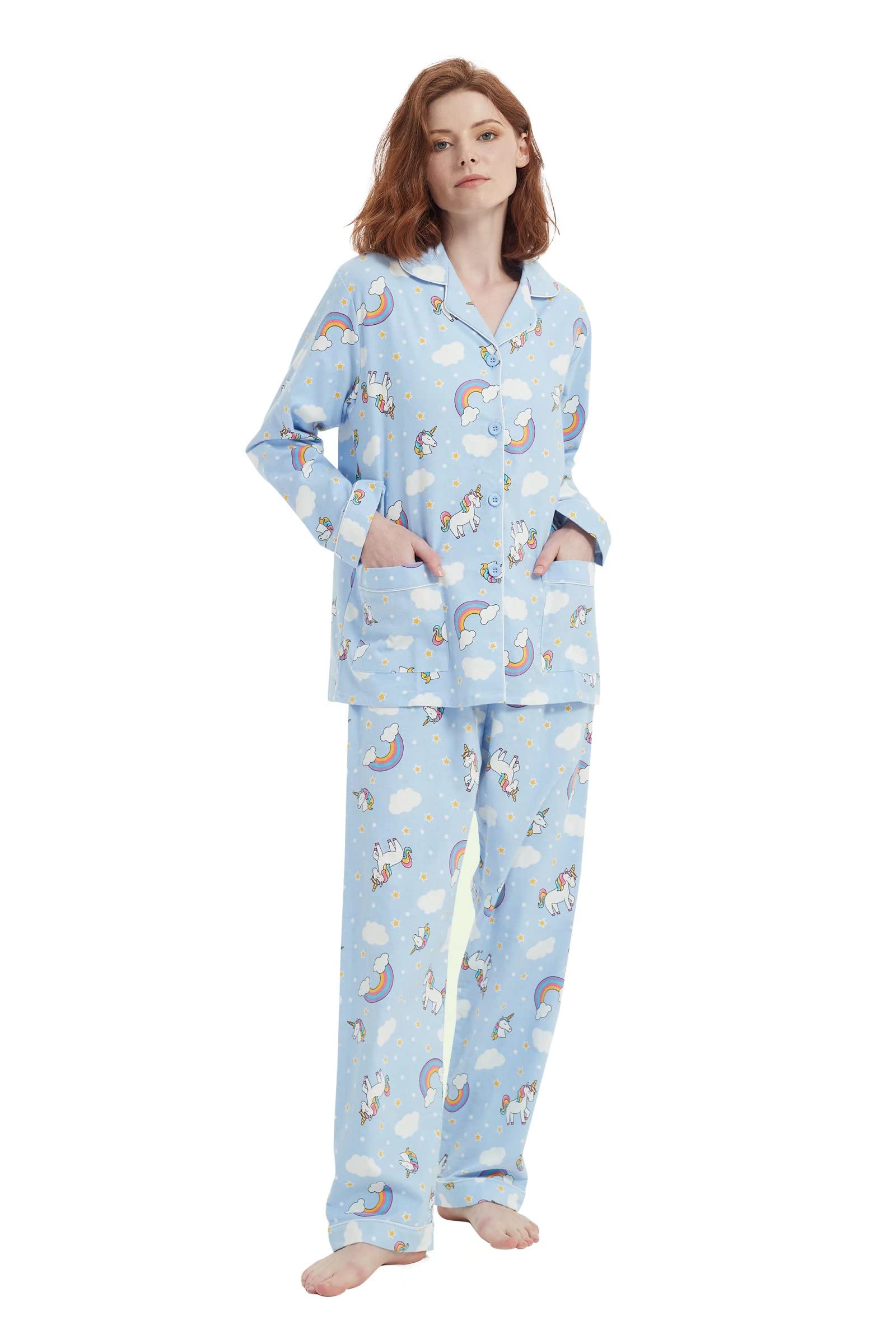Amaxer 100% Algodón Conjunto de Pijama de Franela para Mujer Conjuntos de Pijama de Otoño e Invierno