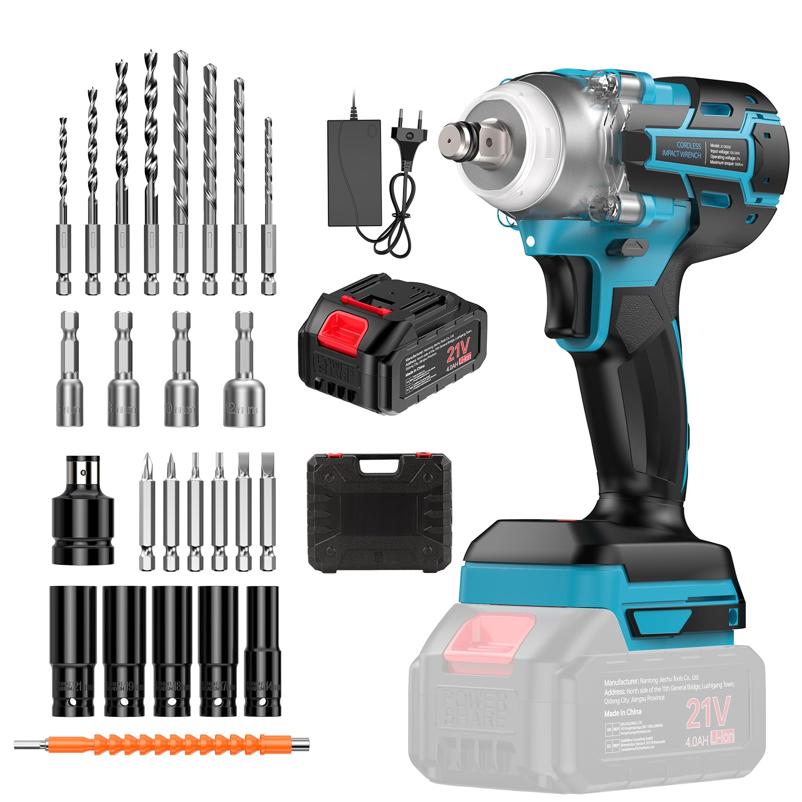 Ctalyn 21V Avvitatore a Impulsi Brushless, 300N.m 1/2 Pollice, Batteria 4000mAh, 6 Prese, Motore Senza Spazzole, Alta Capacità di Foratura per Metalli