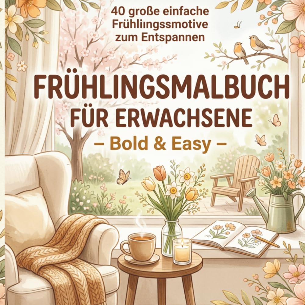 Frühlingsmalbuch für Erwachsene: Bold & Easy | 40 große einfache Frühlingsmotive zum Entspannen