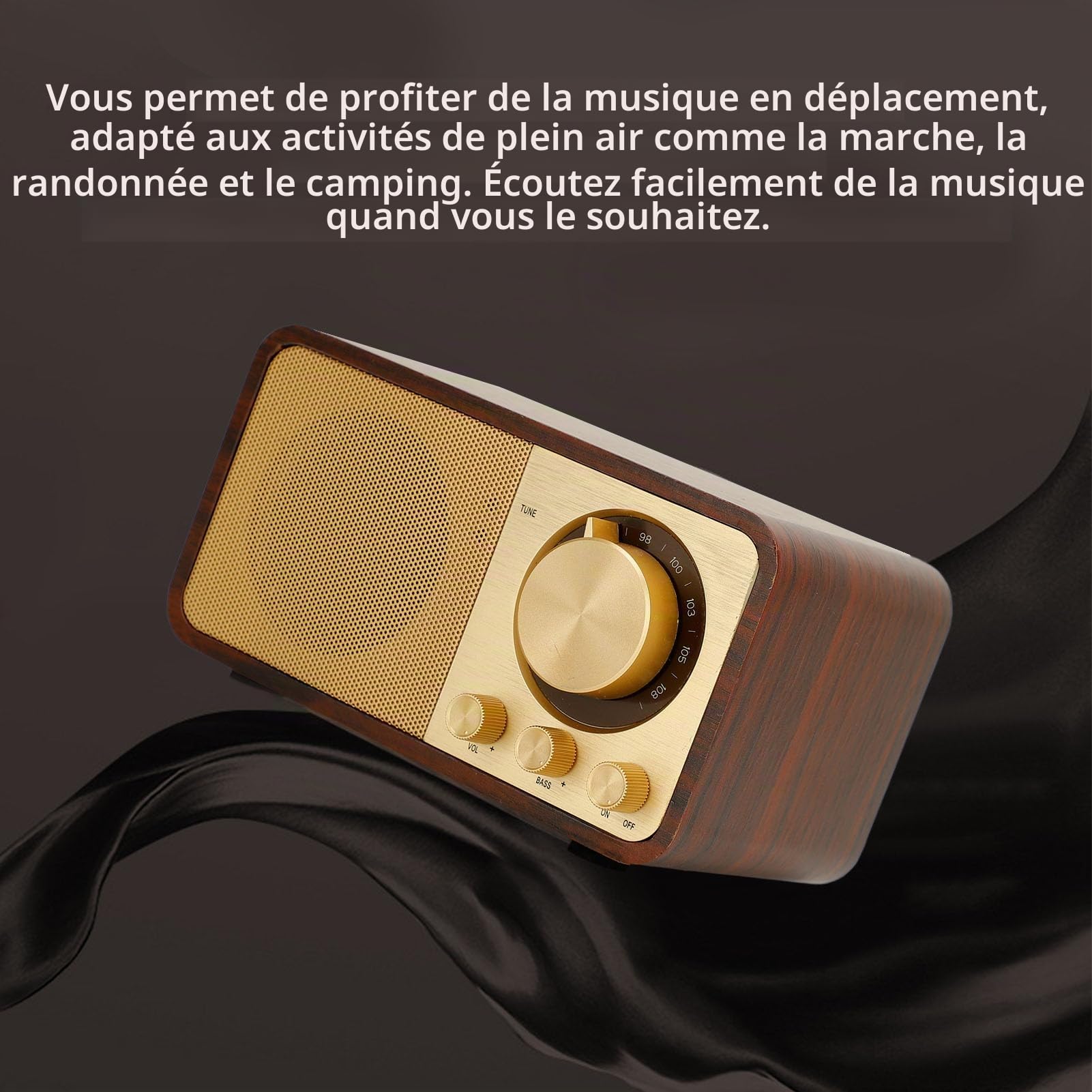 Bewinner Haut-parleur Bluetooth rétro en bois, haut-parleur sans fil portable vintage, carte TF, AUX, entrée USB, petit haut-parleur Bluetooth vintage pour cadeau, fête, voyage, bureau, maison en bois