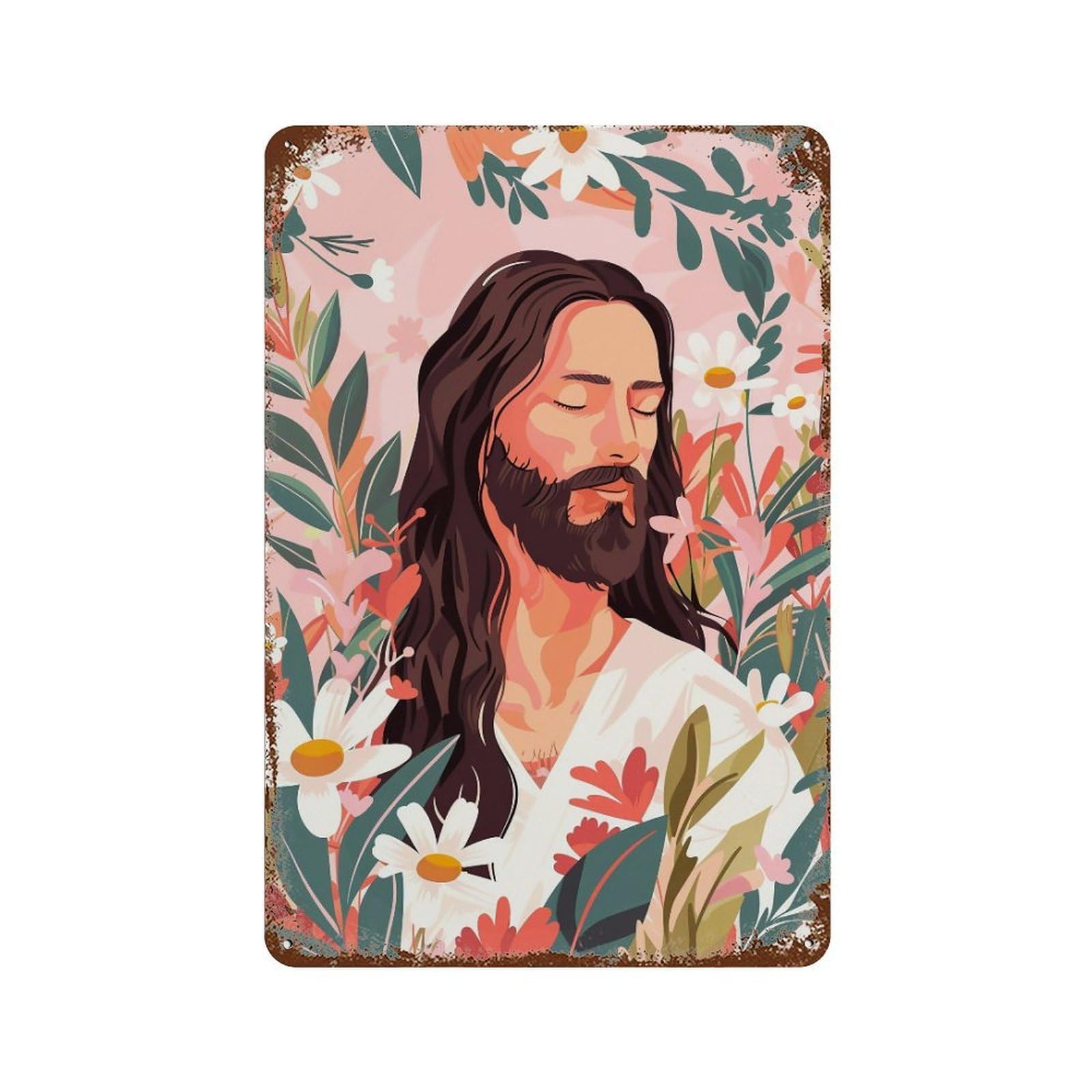 FHUYEURHRY Floral Jesus Christ Pastel 02 Wall Decor Retro Iron Vintage Art Metal Tin Sign Poster Modern Home Cofffee Club Art Bar Shop Decorations Style-29 30x20cm