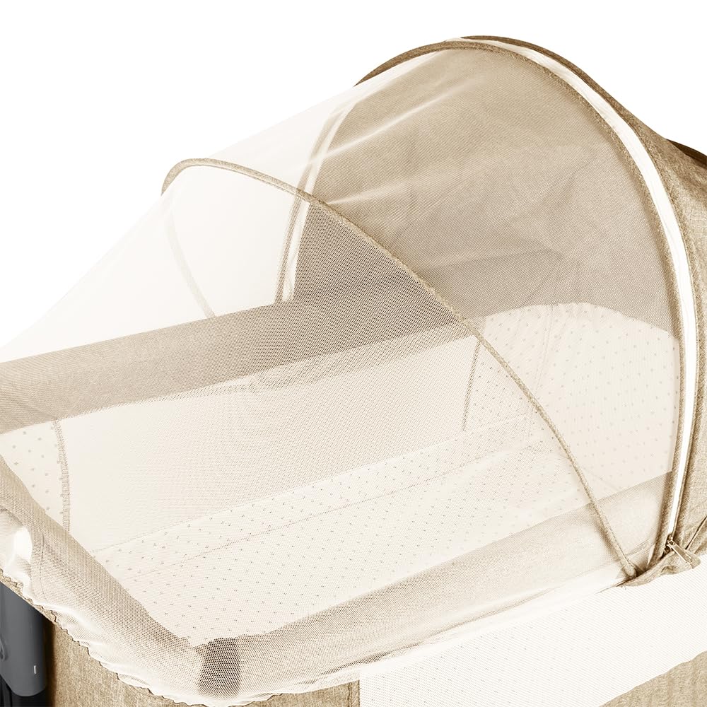 Supfine Cododo 3-in-1 Kinderbett Cododo mit Matratze und Moskitonetz, Höhenverstellung, Mobile Babywiege für Neugeborene/Säugling, Cododo-Bett mit Aufbewahrungskorb (Beige, 104 * 52 * 100-110cm)