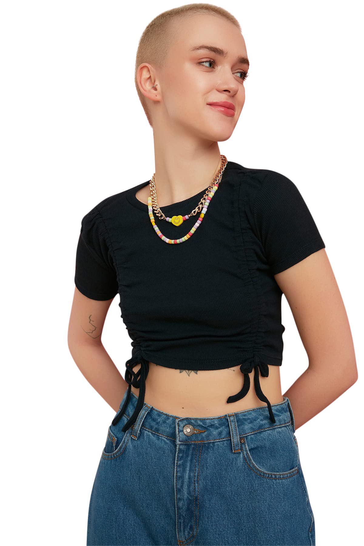 Trendyol Women Young Fitted Basic Crew Neck Knit Blouse Navy Blue