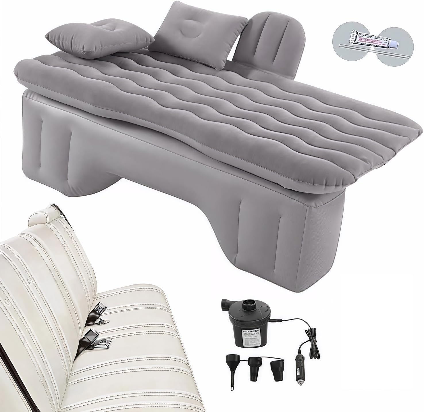 Car Air Mattress for Back Seat & Half Trunk, Thickened Inflatable Camping Bed with Two Air Pillow and Electric Car Air Pump-image-22