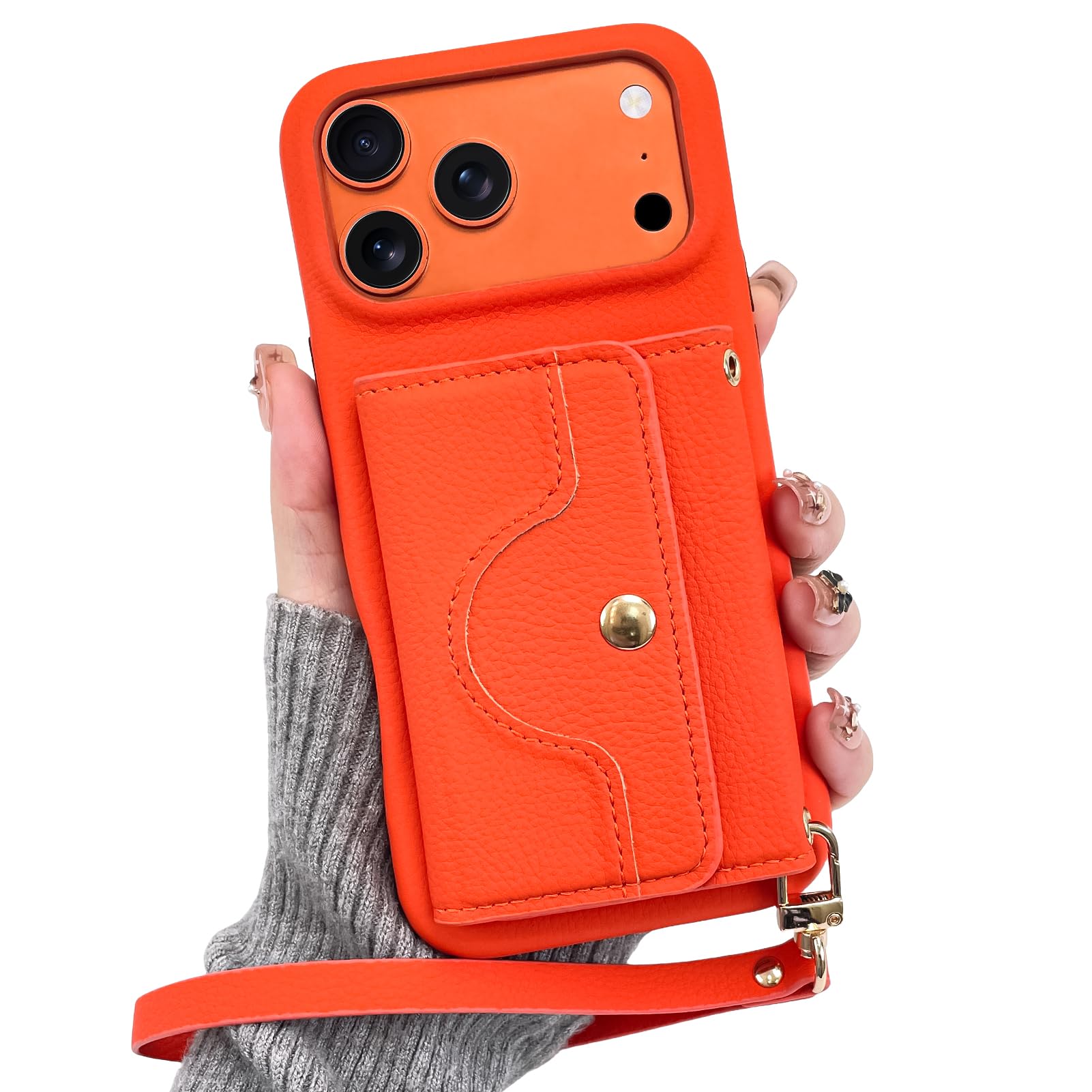 OOK Custodia a portafoglio per iPhone 17 Pro Max con porta carte di credito | Design multifunzionale con slot per schede, cinturino da polso, specchio nascosto, custodia protettiva sottile in pelle TPU