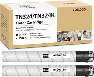 TN-324 TN324 Toner Cartridge Replacement for Konica Minolta TN324K A8DA130 Toner Cartridge Works with Bizhub C258 C308 C368 Printers, 2 Pack TN324 Black Toner Cartridges