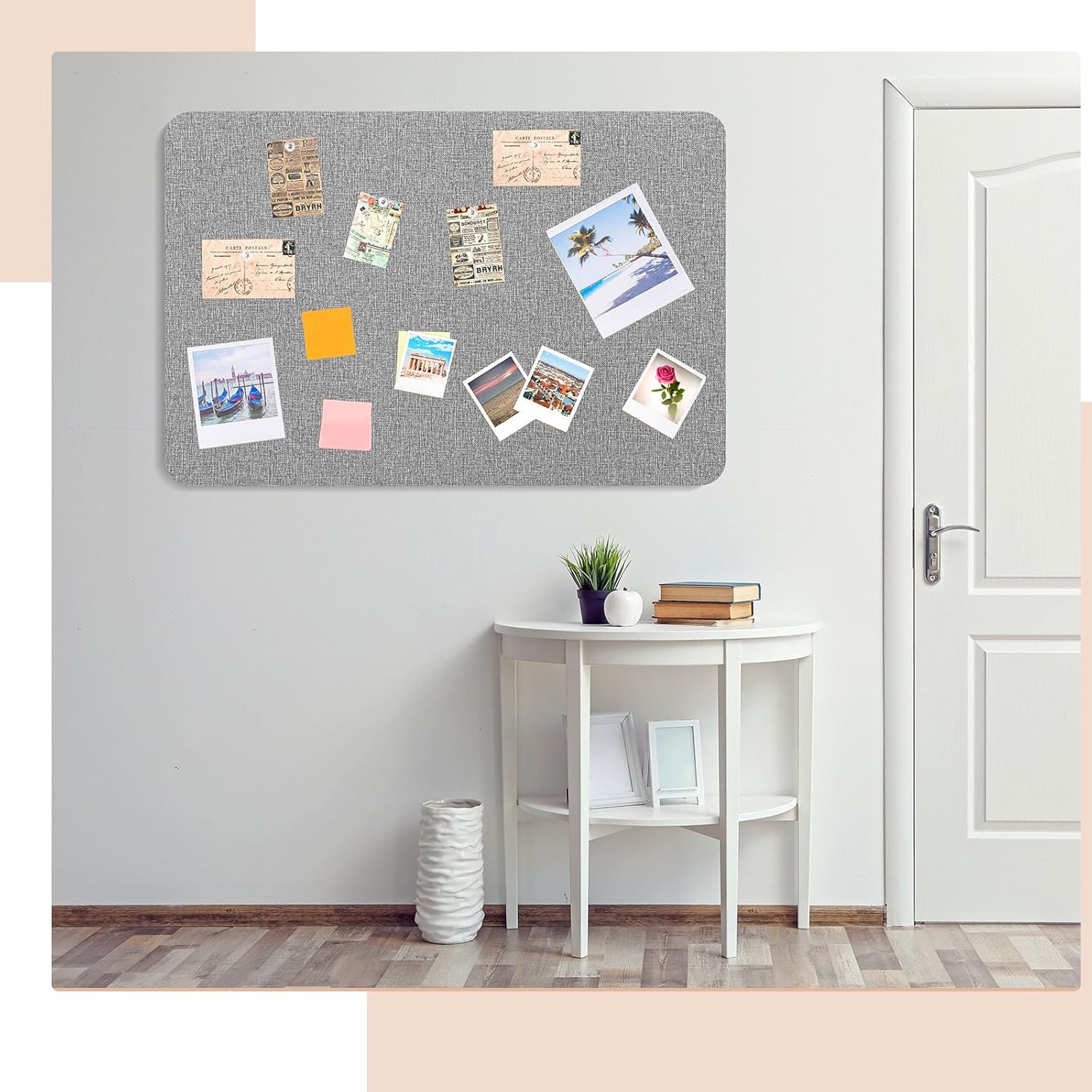 Hahafelt 48'' x 36' Linen Fabric Bulletin Board Pinboard for Walls Display Frameless Pinboard Display Notice Memory Board for Office Walls Home Kitchen Easy to Install(Grey)