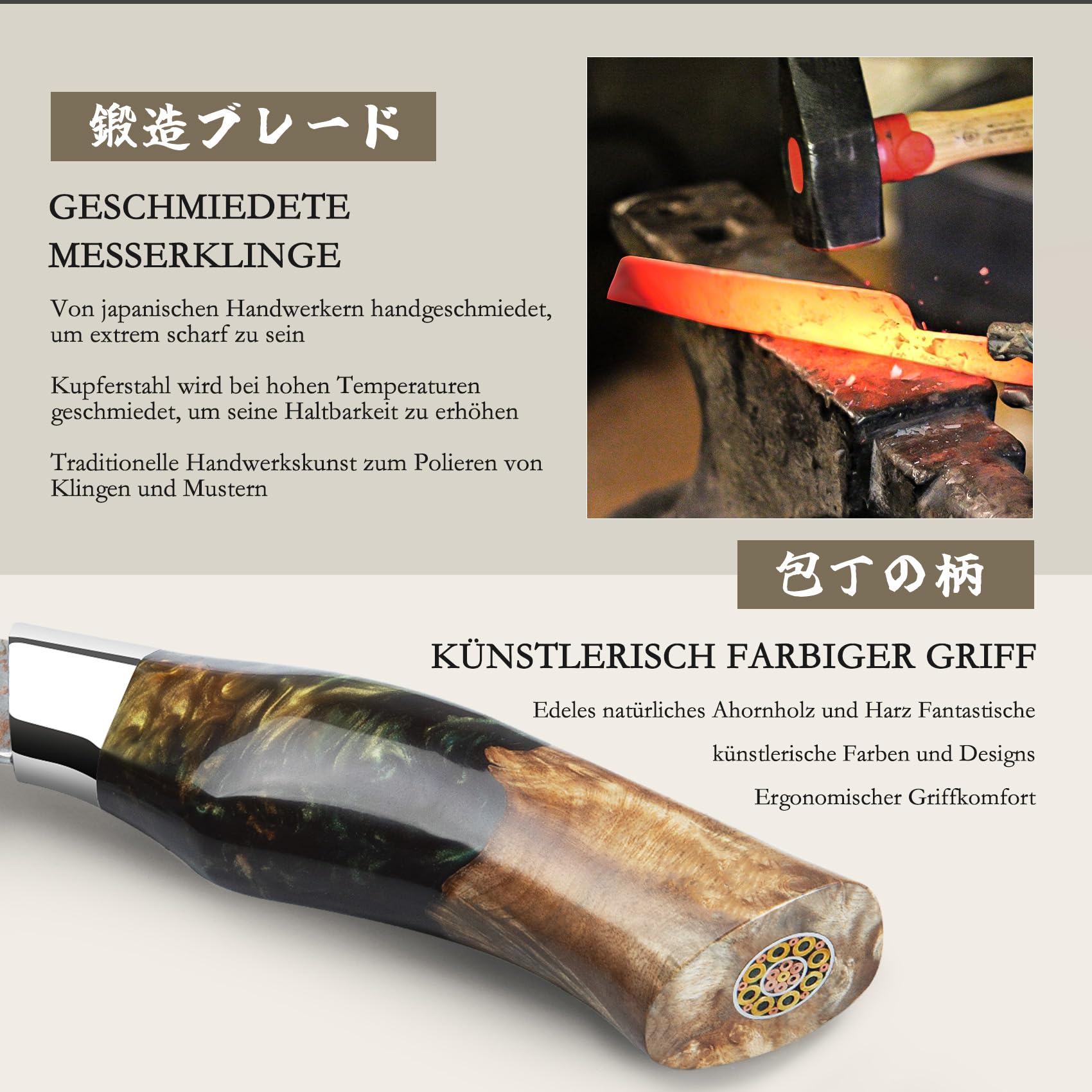 SHAN ZU Damastmesser Nakiri Kochmesser Handgeschmiedetes Japanisches Messer, 33 Schichten Damaststahl & Kupfer Profi Damast Scharfe Küchenmesser 18CM - VENUS Series