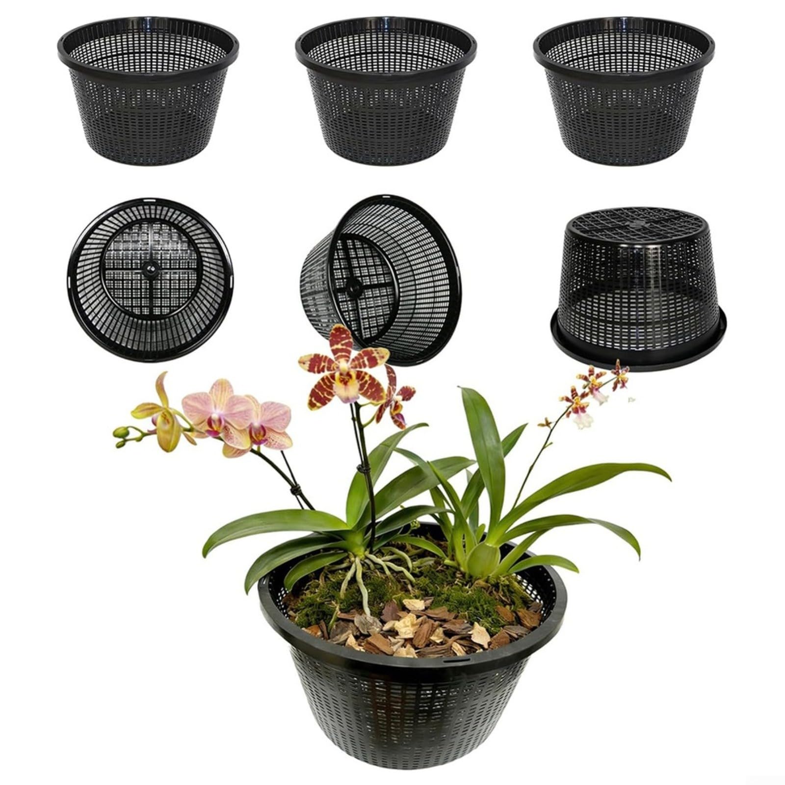 Contenitore per piante acquatiche per il controllo delle radici dello stagno, 21,6 cm, rotondo, a rete, nero (5 pezzi)