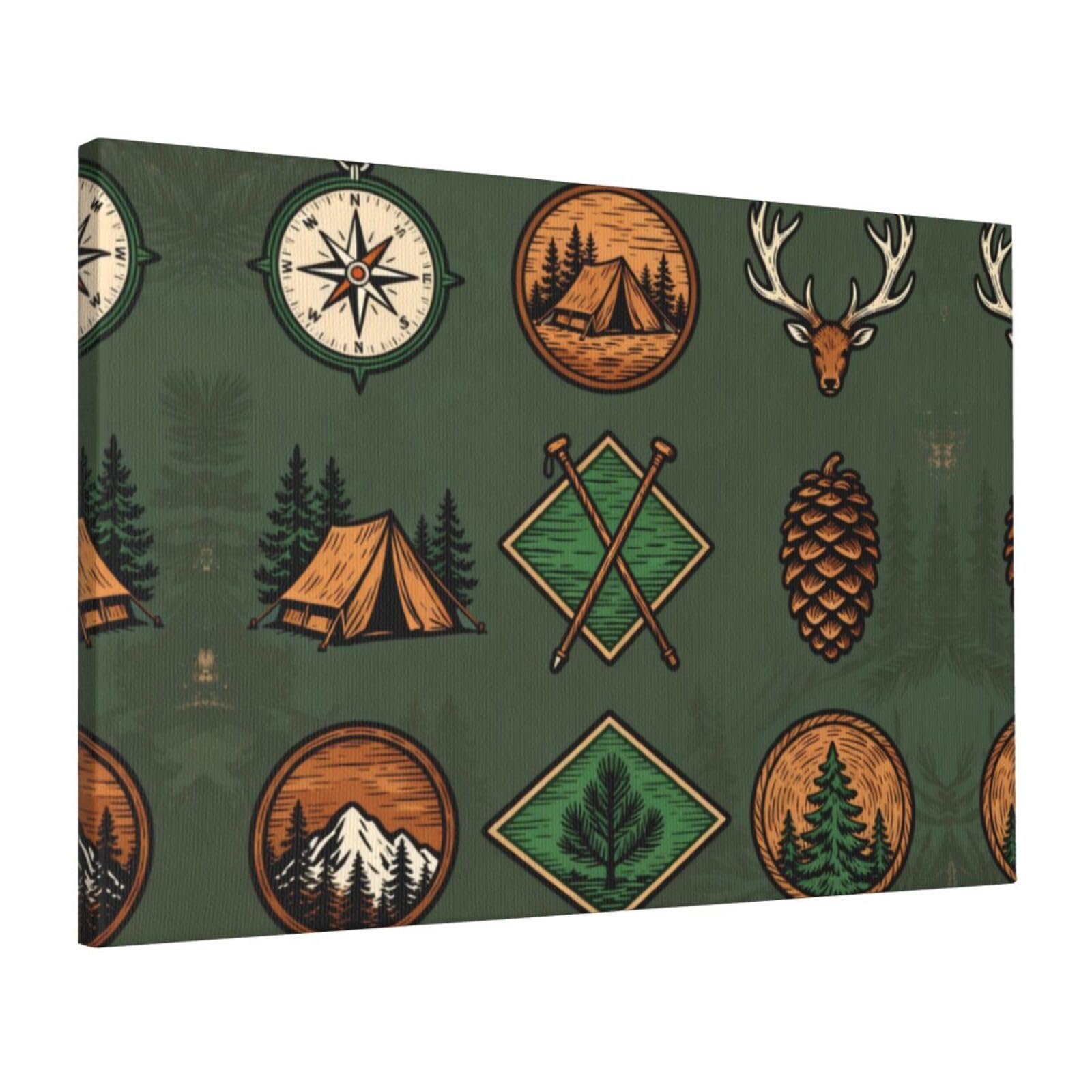CNTDBU Outdoor Badge Collection Canvas Wall Art 16x24 Inch-Large Modern Painting Print for Living Room, Framed Ready to Hang Artwork for Bedroom
