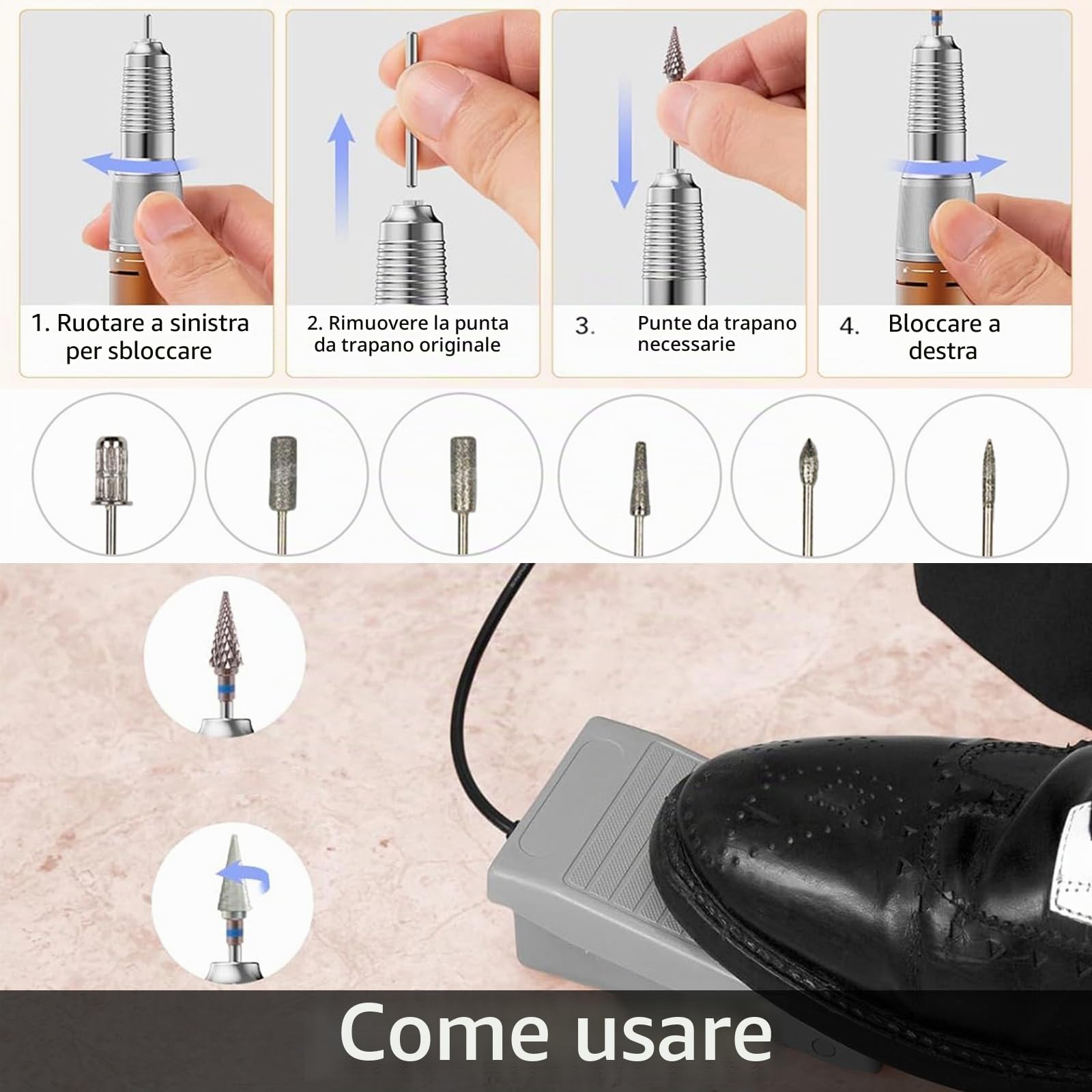 Fresa per Unghie, Fresa per Unghie Professionale da 45000 Giri/Min con 11 Frese per Unghie e 75 Bande Set di Fresa Unghie Professionale con 45 Livelli Regolabili e Display LCD per Casa e Manicure