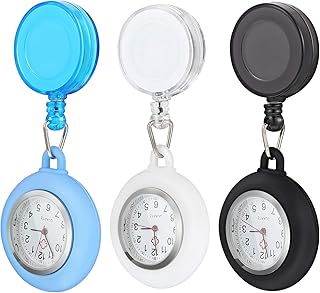 Nurse Fob Watches Silicone Digital Nurses Watch Retractable Clip- on Hanging Lapel Nurse Watch with Silicone Cover Paramedic Medical Brooch Fob Watch for Nurses Doctors (3PCS)
