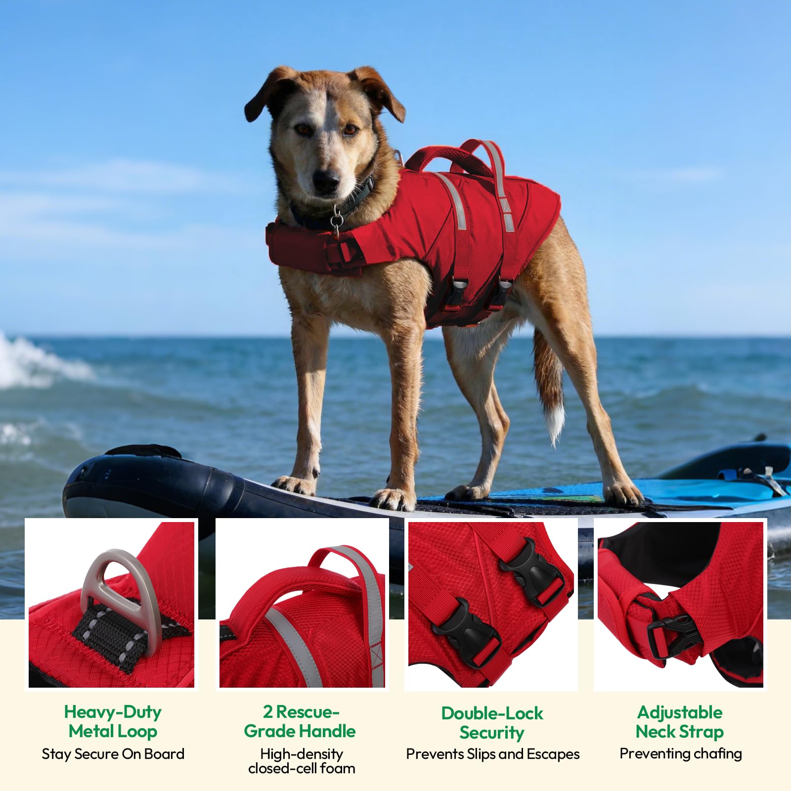 KONVINIT Chaleco Salvavidas Reforzado para Perros Grandes, Gran Flotabilidad, Cinturón con Hebilla Rápida & Argolla Resistente, Alta Visibilidad Naranja, para Deporte y Seguridad