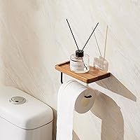 Vista 2 de Yangbaga Soporte de papel higiénico con estante: almacenamiento de rollo de papel higiénico de baño con adhesivo y tornillo, accesorios de baño