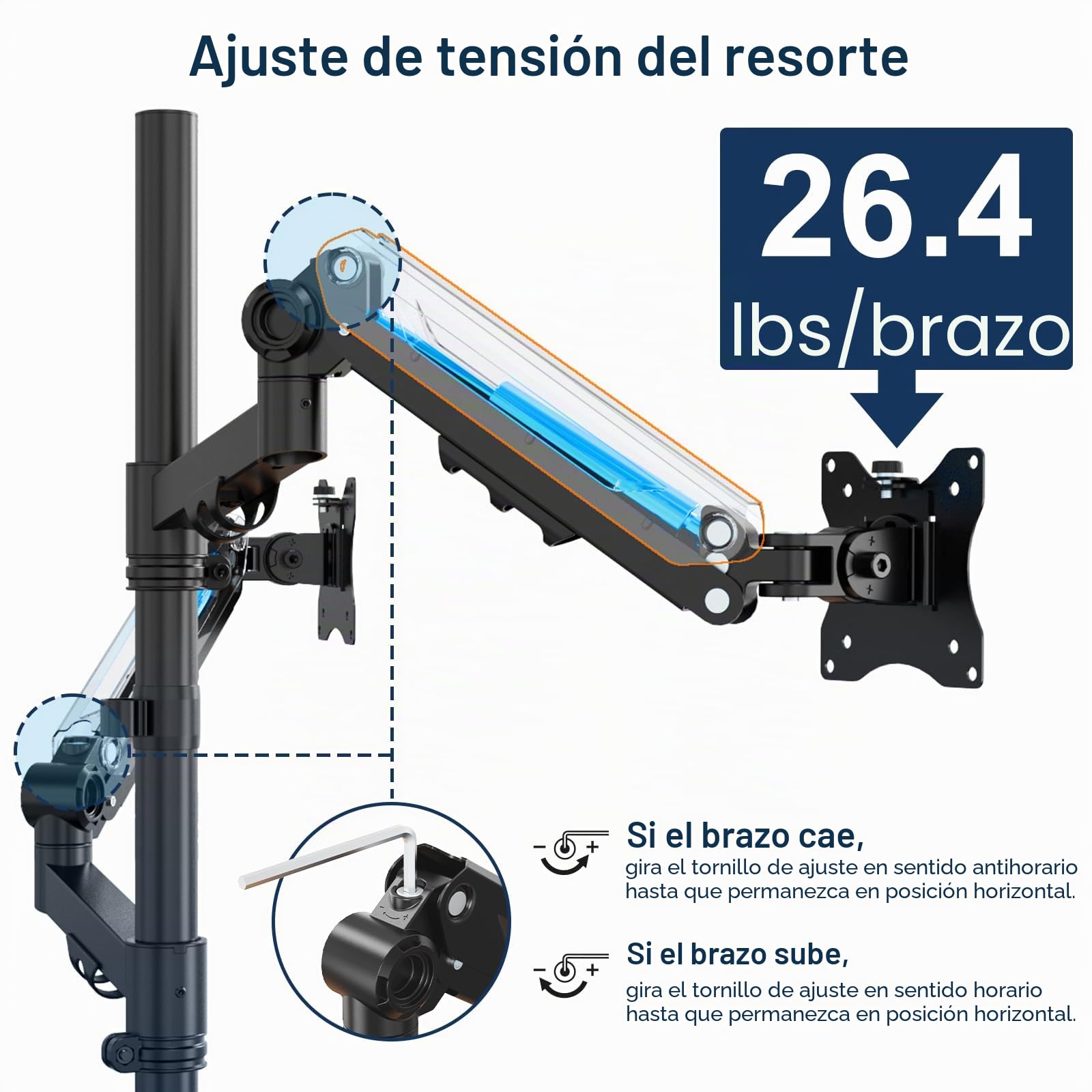 Soporte de monitor apilado para pantalla de 17 a 40 pulgadas, 12 kg por brazo | Soporte vertical extra alto para monitores, totalmente ajustable, VESA 75/100 mm