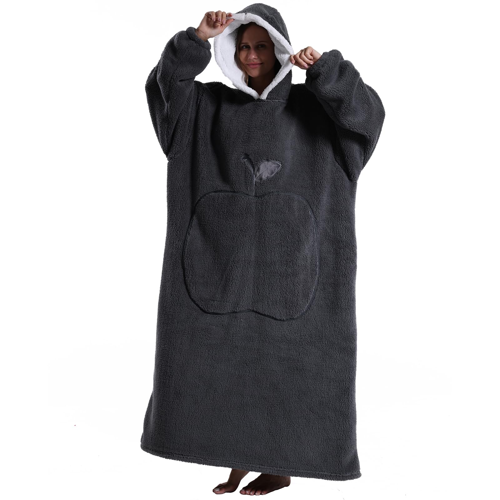 Pterygoid Extra Long Oversized Blanket Hoodie,Hooded Wearable Blanket with Sleeves for Women and Men,Soft Fleece Giant Sweatshirt with Pocket Gift for Adult Teenager,Dark Grey — image 1