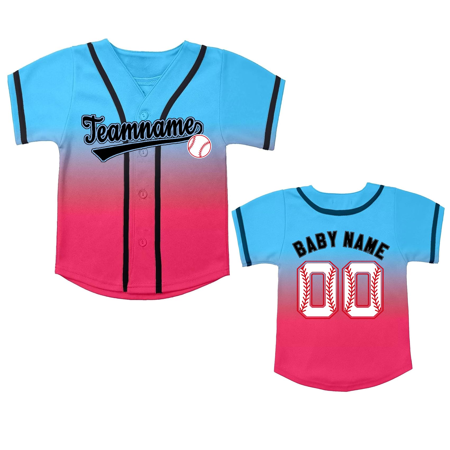 Baby Custom Baseball Jerseys Boy Girl Custom Personalized Name Number Baseball Shirt V-Neck Short Sleeve T-Shirt Blue Red 4T