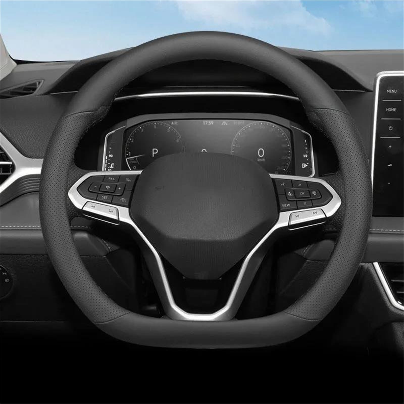 Auto Innen Lenkrad Schutzhülle Zubehör Für VW Für Tharu 2018-2025(Schwarz)