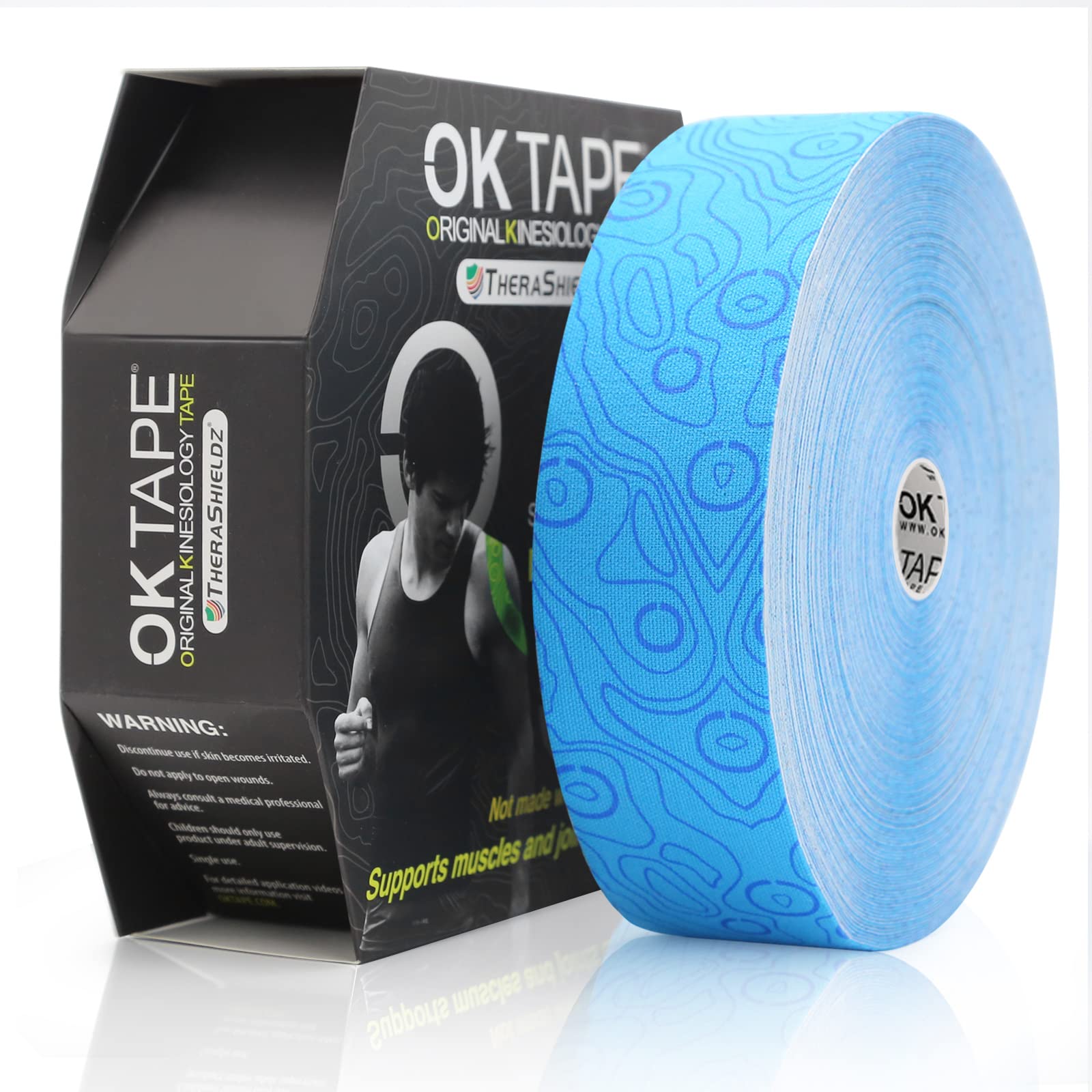 (2in X 103 Feet) OK TAPE PRO Bulk Kinesiology Tape, Original Elastic Latex Free Kinesiology Therapeutic Tape, Free Cut Printed