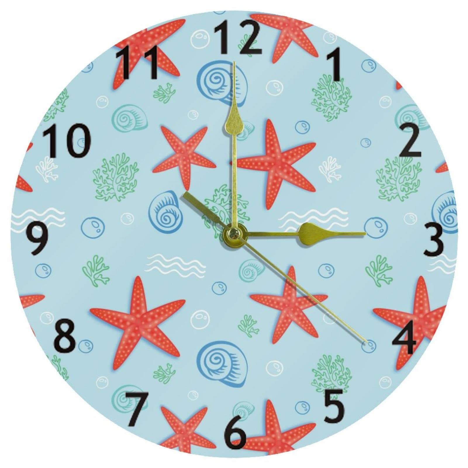 Horloge murale cuisine océan avec chiffres arabes ronds