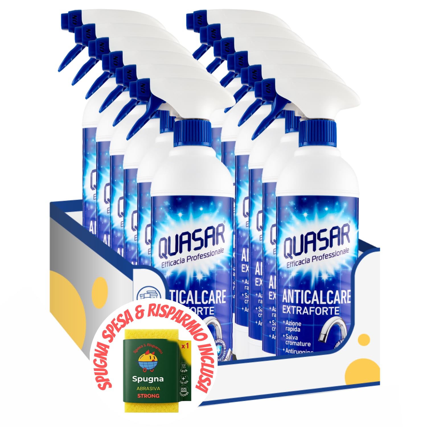 Anticalcare Extraforte per Bagno e Cucina – 580 ml kit con Spugna Brandizzata SPESA & RISPARMIO Inclusa – Variazioni 4/8/12 Pezzi (12)