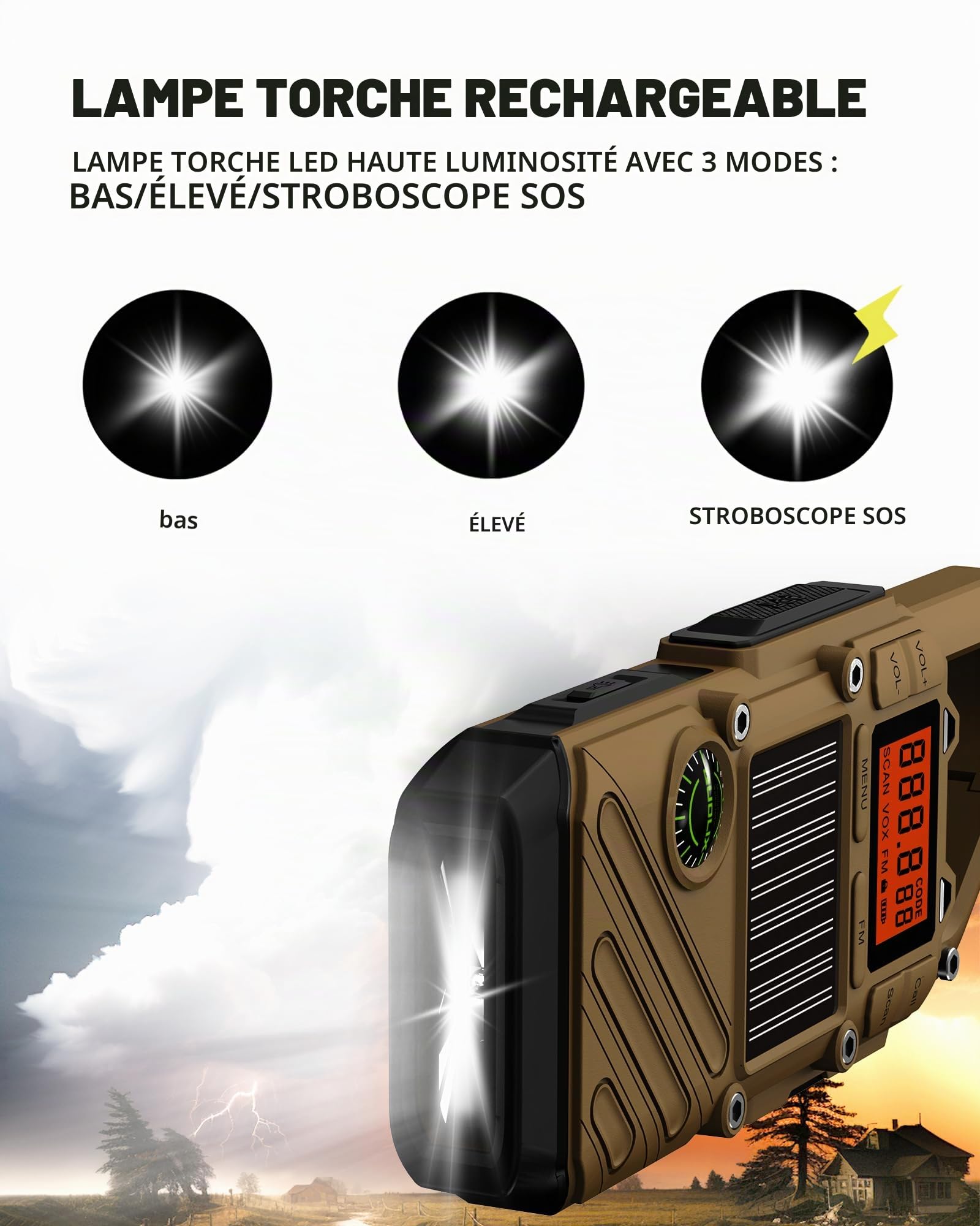 Talkie Walkie pour Adulte, Radio Rechargeable FM Radio d'urgence avec Lampe de Poche LED, Alarme SOS et Manivelle Solaire - Talkie Walkies Bidirectionnel à Portée 10km avec Chargement USB