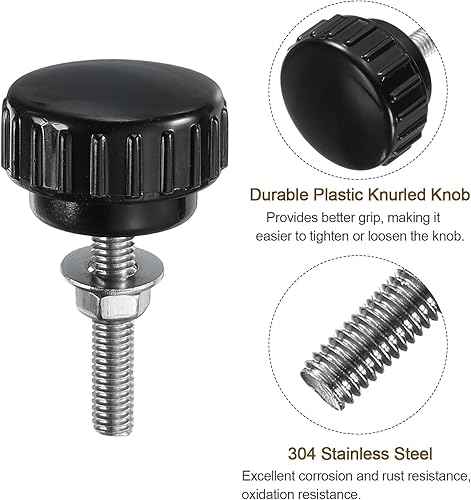 Miniatura 102 de uxcell Juego de 4 perillas moleteadas, tornillos de pulgar con tuercas y arandelas, rosca macho métrica M6 x 1.378 in, cabeza de plástico de 0.984