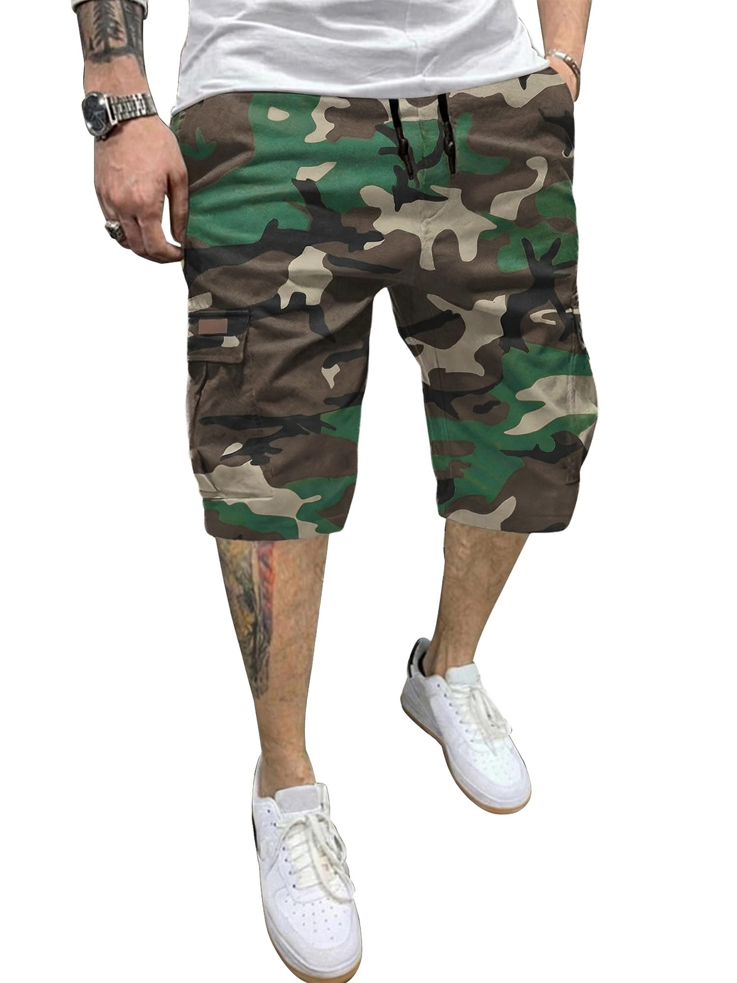 JMIERR Men's Cotton Chino Stretch Twill Cargo Shorts with Pockets