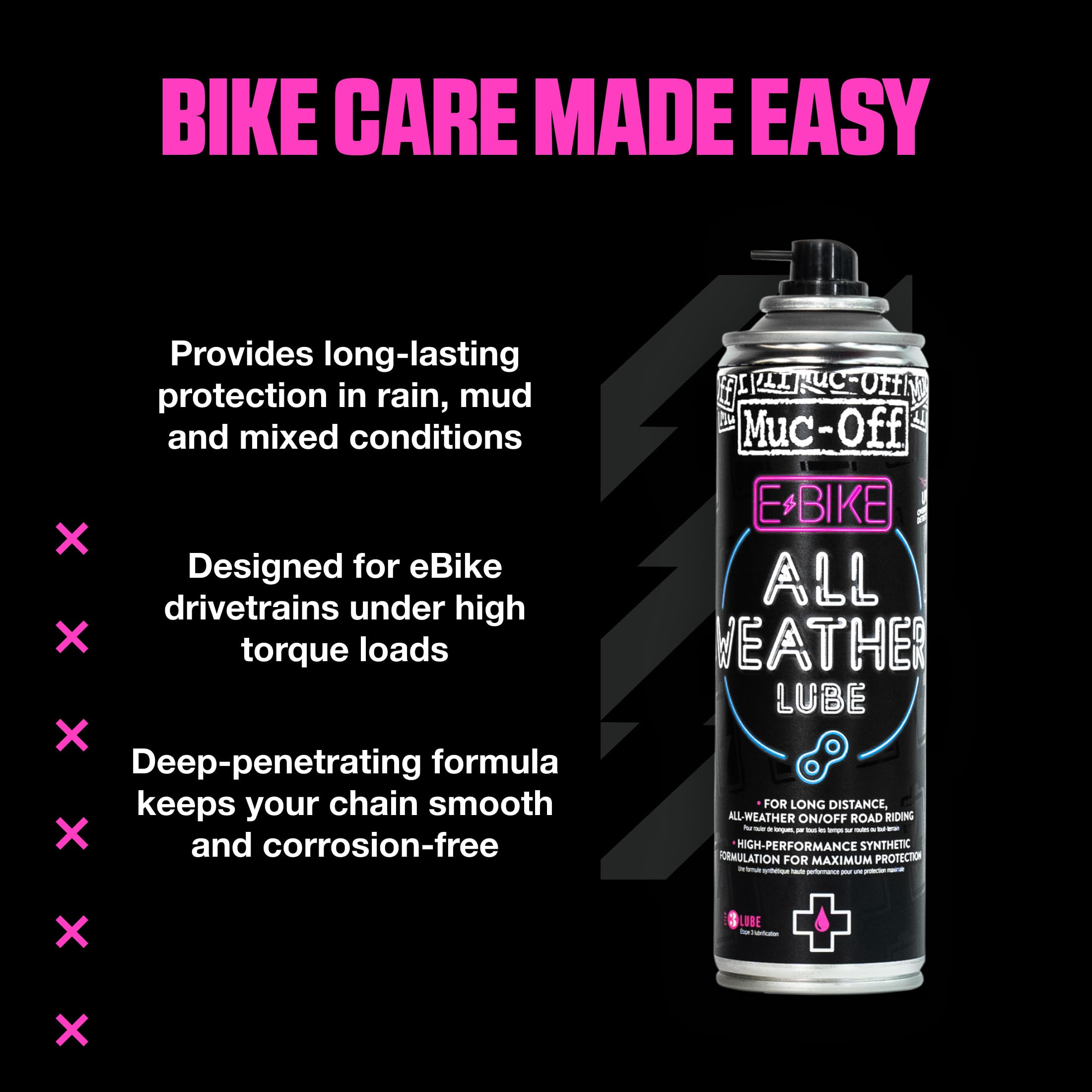 Muc Off E-Bike All-Weather Chain Lube Allwetter- Kettenöl, 250 ml - Premium E-Bike Kettenfett, Kettenspray Fahrrad - Formuliert Für Alle Wetterbedingungen, black