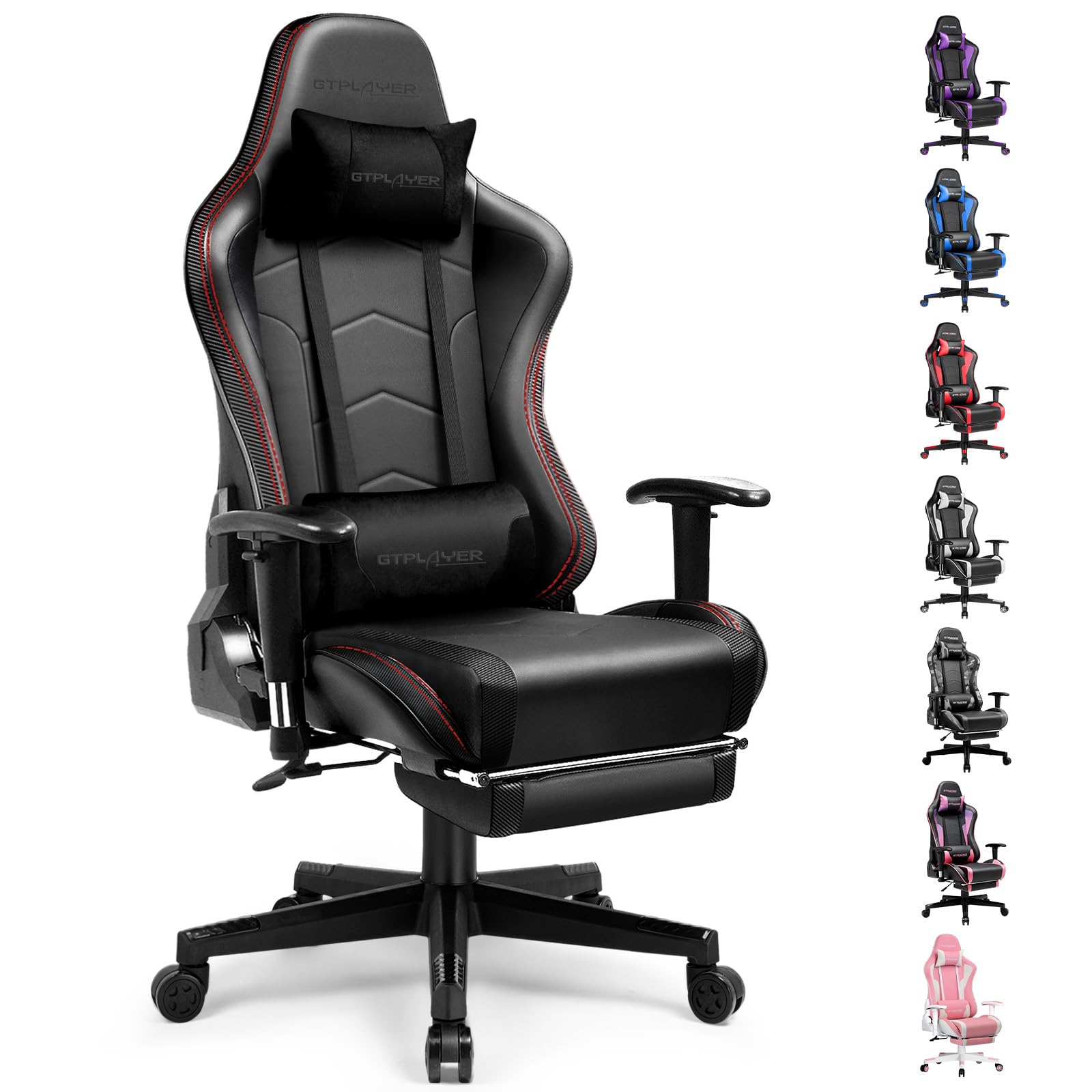 GTPLAYER Gaming Chair with Footrest Speakers Video Game Chair Bluetooth Music Heavy Duty Ergonomic Computer Office Desk Chair Red