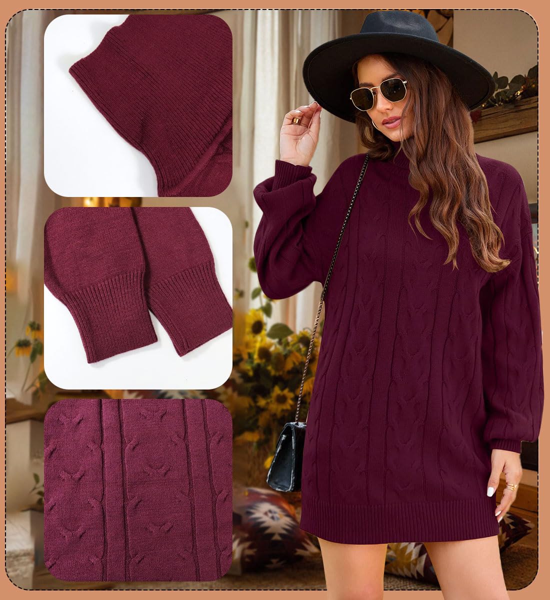 JFAN Vestito Invernale Donna Elegante Collo Alto Abito Lavorato a Maglia Vestiti Maglioni Girocollo Casual Trapezio Abito