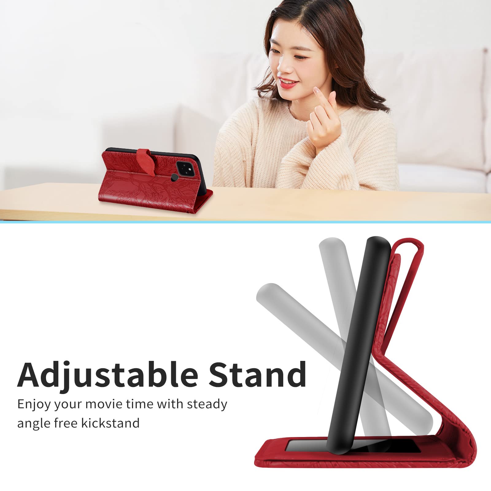 PIXFAB Custodia a portafoglio in pelle per Google Pixel 4A con chiusura magnetica a libro con [scomparti per tessere] e [cavalletto] con [pellicola protettiva] per Google Pixel 4A, Nero , Google