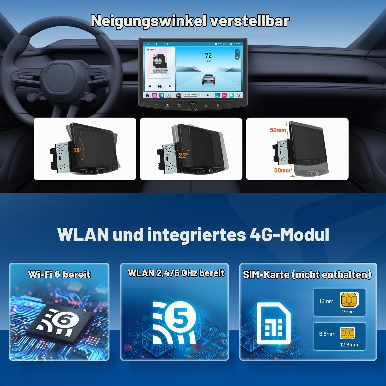 Eonon 10,1 Zoll Android 14 Radio Stereo Double Din GPS 4G LTE CarPlay Android Auto MirrorLink Bluetooth DSP USB SWC Unterstützung Rückfahrkamera Autoradio UX7SK-PLUS