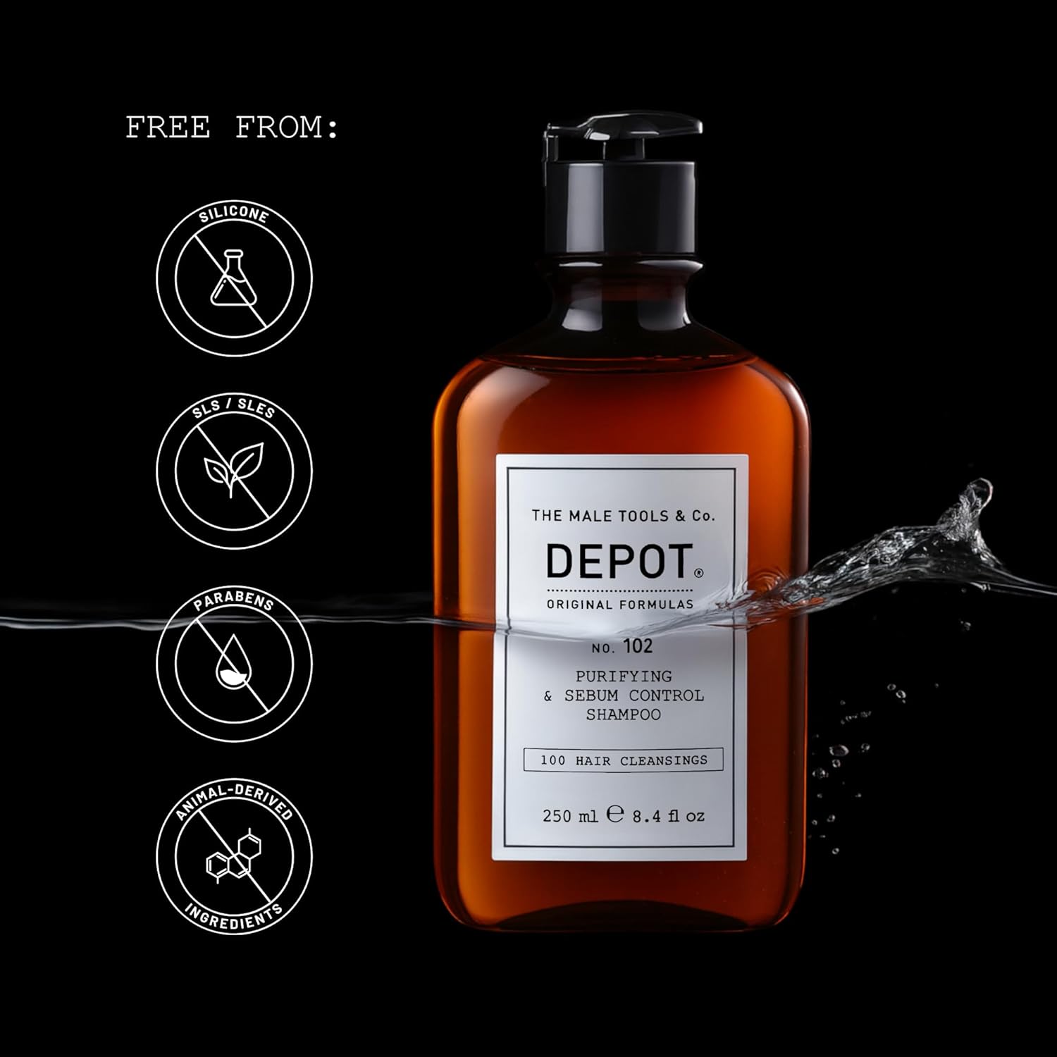 DEPOT No. 102 Purifying & Sebum Control Shampoo | Deep Cleansing Shampoo for Oily Scalp, Men's Daily Scalp Detox, Refreshing Peppermint & Menthol | Soothes scalp, 8.4 fl.oz.