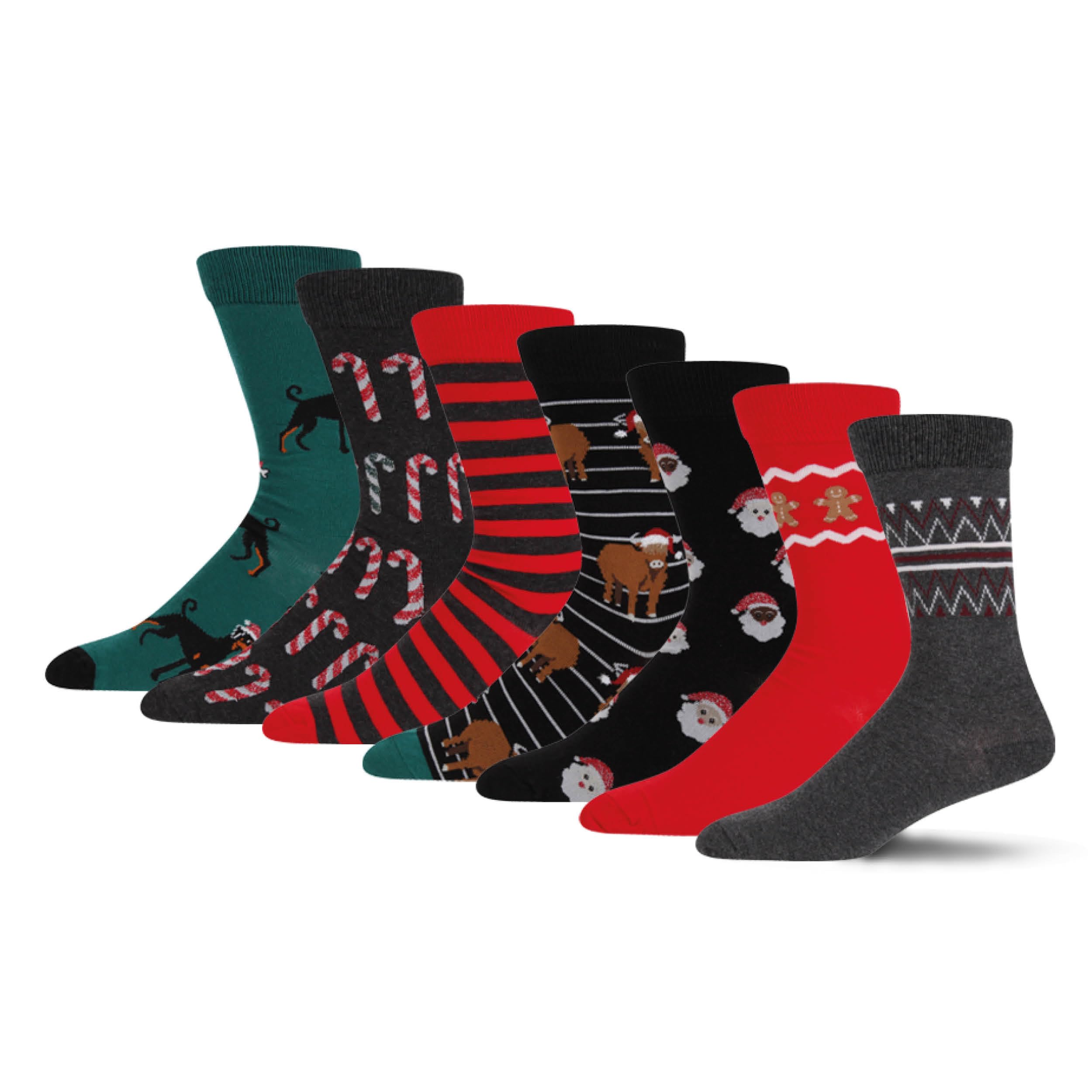 Mens Cotton Rich Christmas Socks (7 Pair Multipack) – Soft Colourful Novelty Christmas Socks for Men. Perfect For Xmas Eve Box Fillers, Stocking Fillers for Men, Christmas Gifts for Him 7 - 11