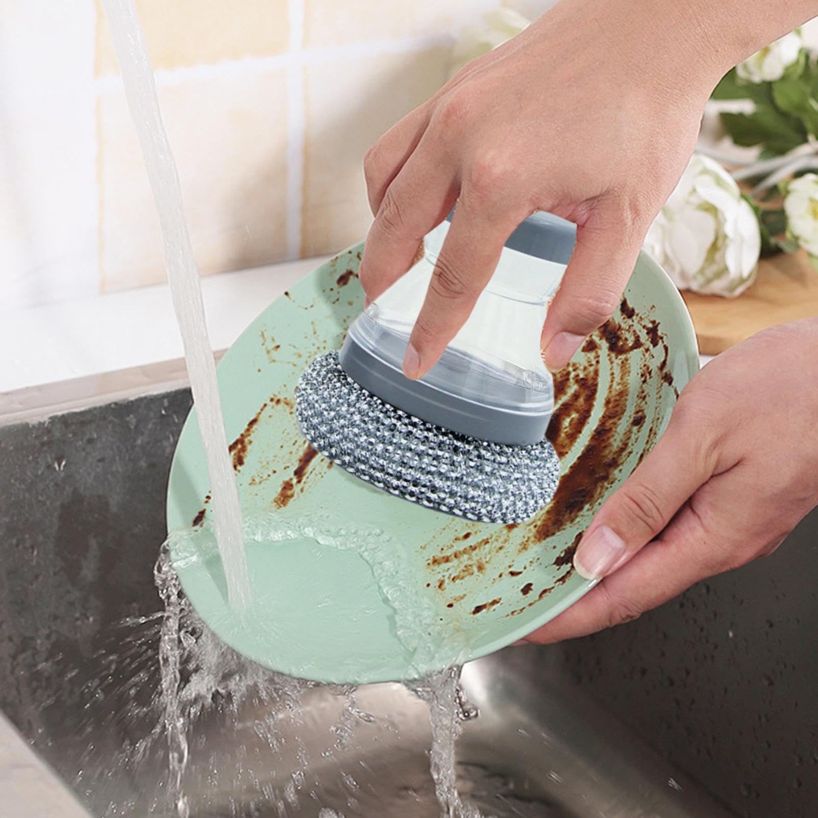 Set Spazzole Pulizia 4 Pezzi - Per Piatti, Pentole E Angoli, Con Setole Dure E Raschietto, Manico Ergonomico - Foto 2