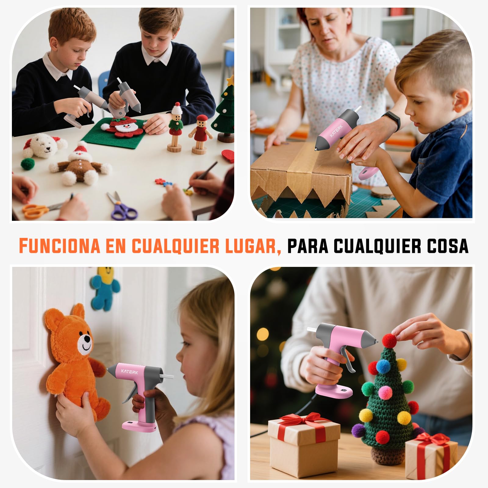 Katerk Pistola Silicona Caliente Inalambrica 2500mAh, Calentamiento 30S, Diseño Antigoteo, Incluye 20 Barras de 7mm (Claras y Color), Apagado Inteligente, Pistola Cola Quentepara DIY y Manualidades