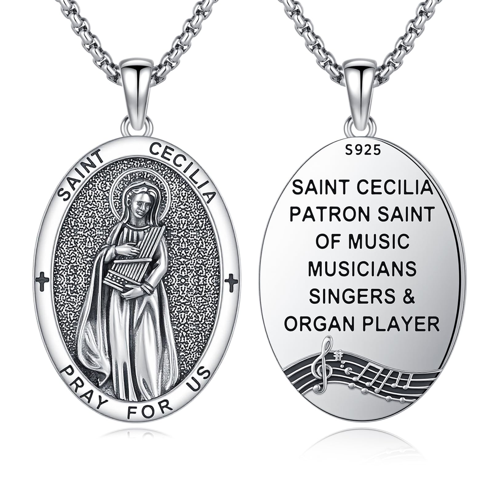 Silver/14K Gold Patron Saint Medal Amulet Necklace for Men Women