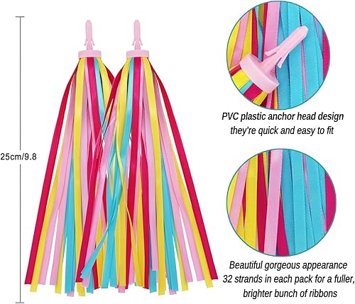 Miniatura 2 de PLATT Manillar de bicicleta para niños, cintas coloridas, borla, para manillar de bicicleta, scooter (1 par)