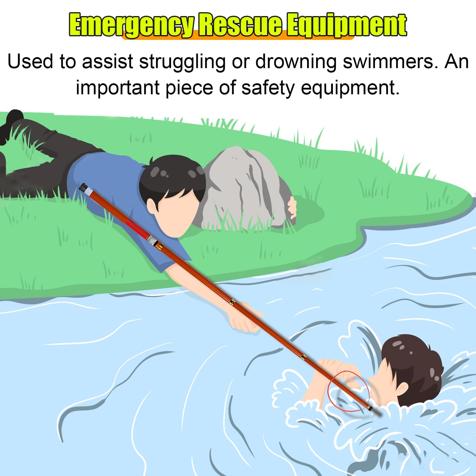 Asta di salvataggio telescopica regolabile for piscina, for parchi acquatici, barche e piscine, 1 pezzo(18ft)