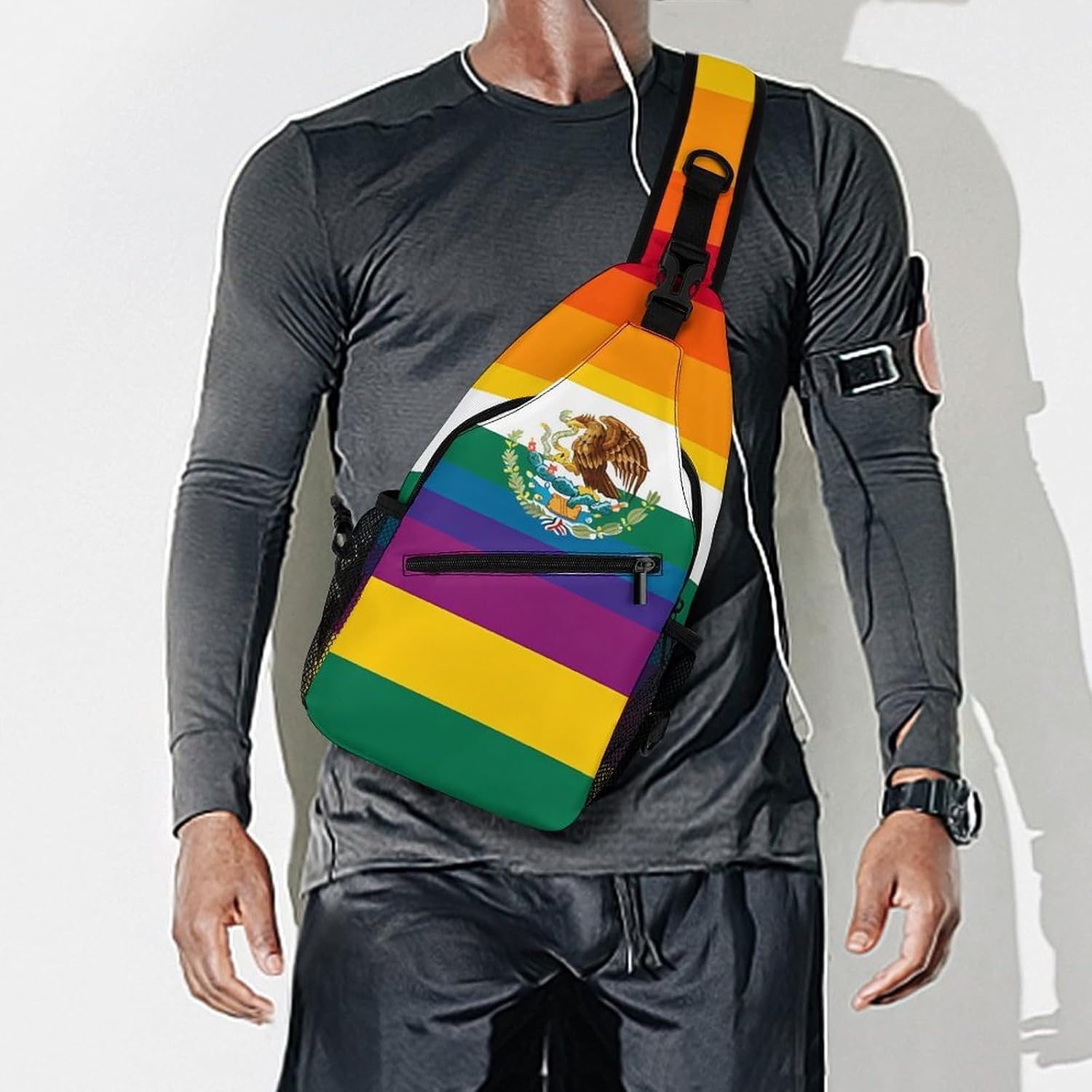 Mexico Rainbow Flag Gay Men Crossbody Sling Backpack Chest Bag | Travel Fanny Pack,Hiking Daypack,Print Shoulder Bags