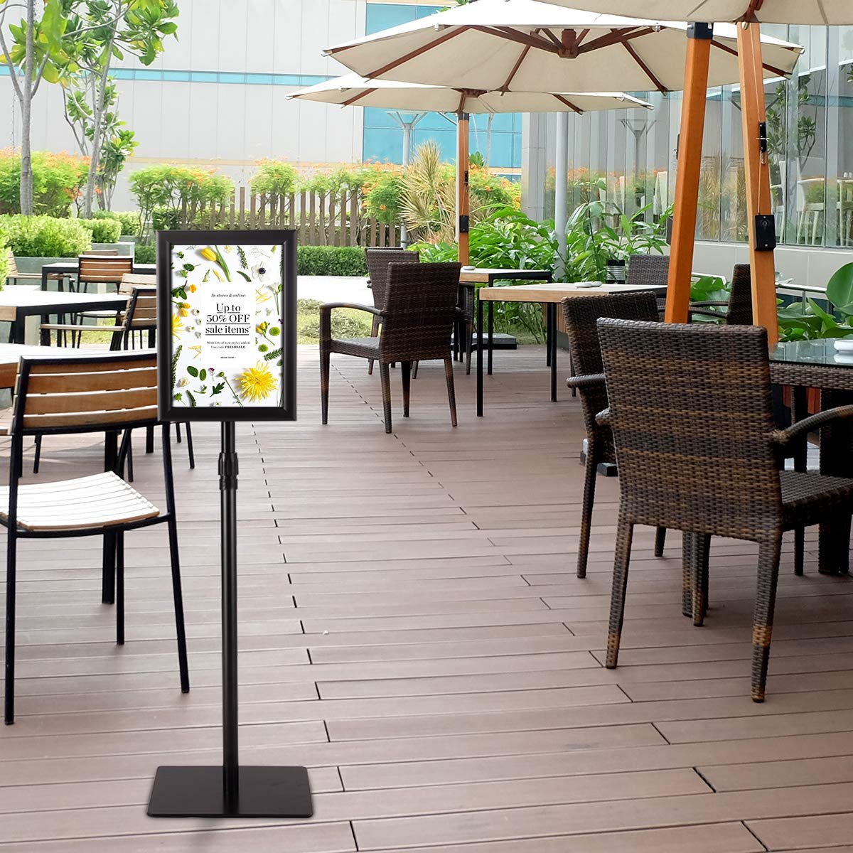 GOPLUS Soportes de Pedestal para Carteles A4, Soporte de Suelo Ajustable en Altura para Pósteres de 28 x 21 cm con Marco de Aluminio y Base de Metal, Vista Vertical Horizontal para Hogar (2,Negro)