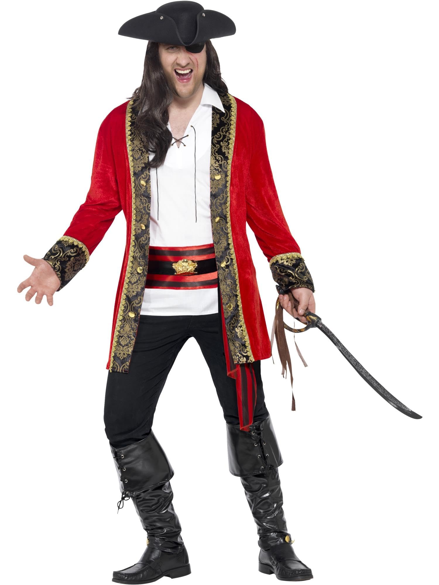 Smiffys Curves Pirate Captain Costume, XXL - Size 50 inch-52 inch,Red