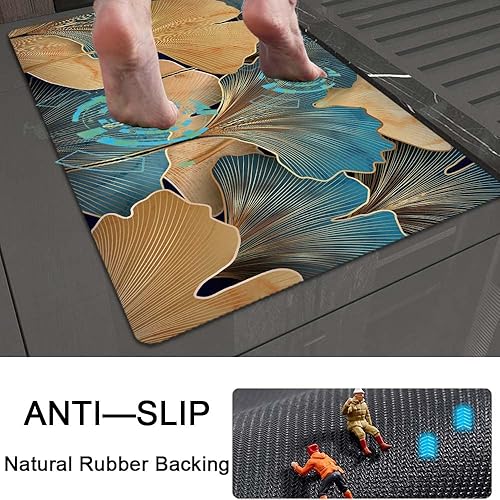 Miniatura 5 de Alfombra de baño, hoja de ginkgo dorada, antideslizante, de secado rápido, súper absorbente, delgada, para debajo de la puerta, fácil de limpiar,